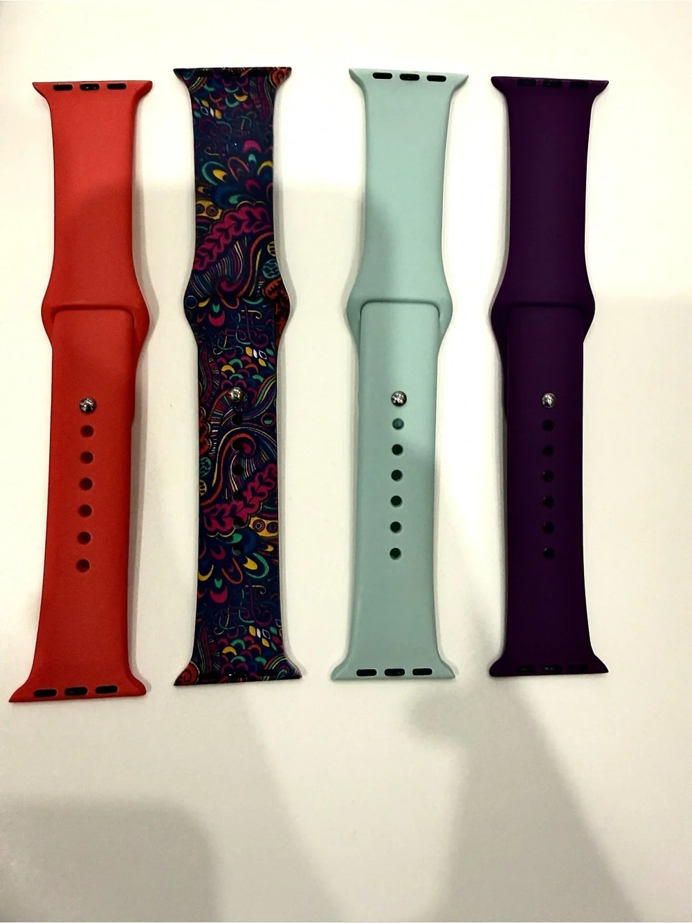 Silicone Replacement Apple Watch Bands Coral, Mint, Purple & Multicolor Paisley